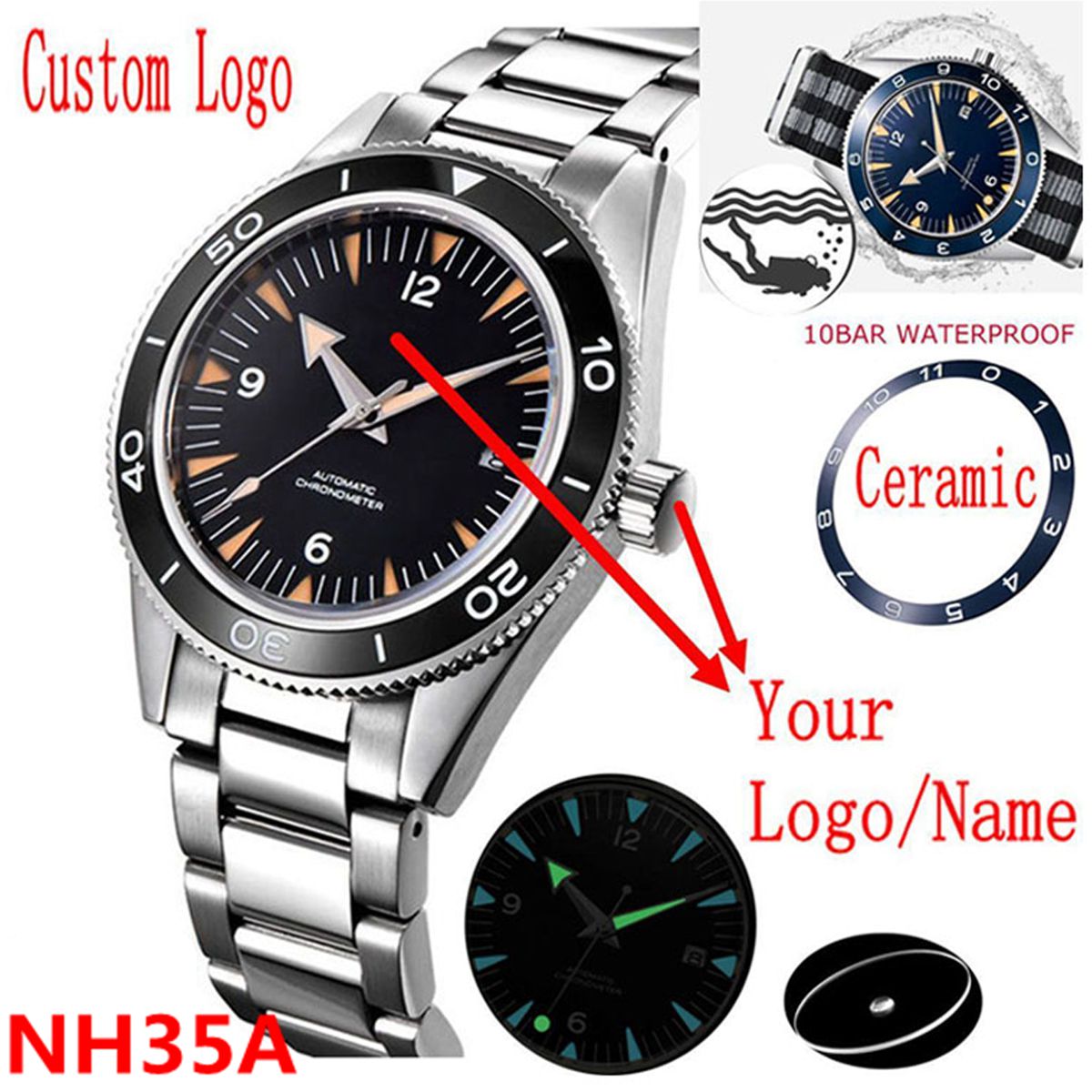 Luxury Watch Safe - カスタムロゴ NH35 ムーブメント腕時計 10bars メンズ 41