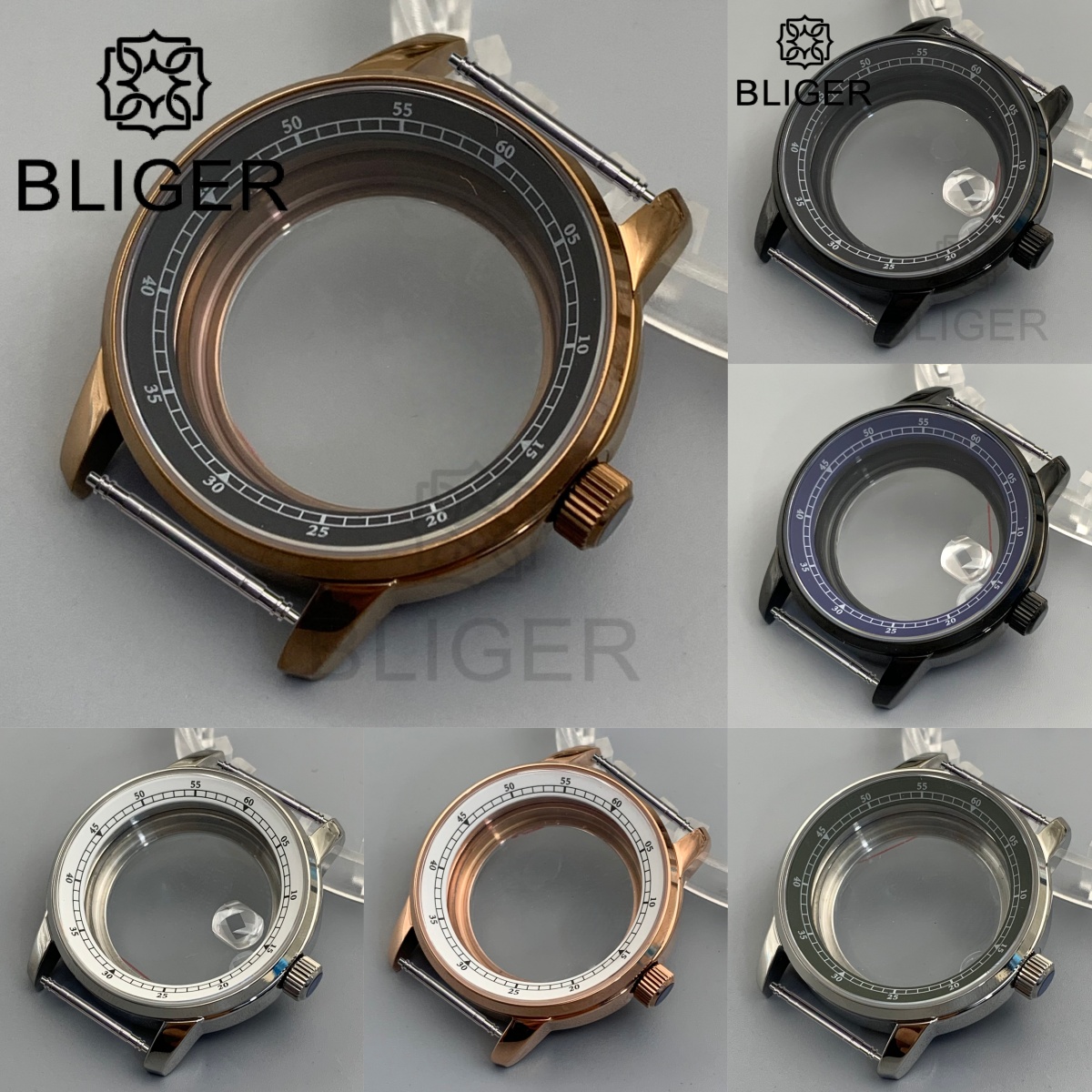 Bronze Case Watch - BLIGER 38mmブロンズ真鍮ダイビングサファイアウォッチケース、スケールリング付き、NH34 NH35 NH36 NH37NH38自動巻き時計アクセサリーパーツ用