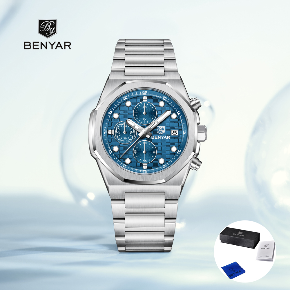 Luxury Watch Men - 2025年ニューベニアーメンズ腕時計トップラグジュアリークォーツ腕時計クロノグラフウォッチ男性用ステンレススチール防水時計ギフトボックス