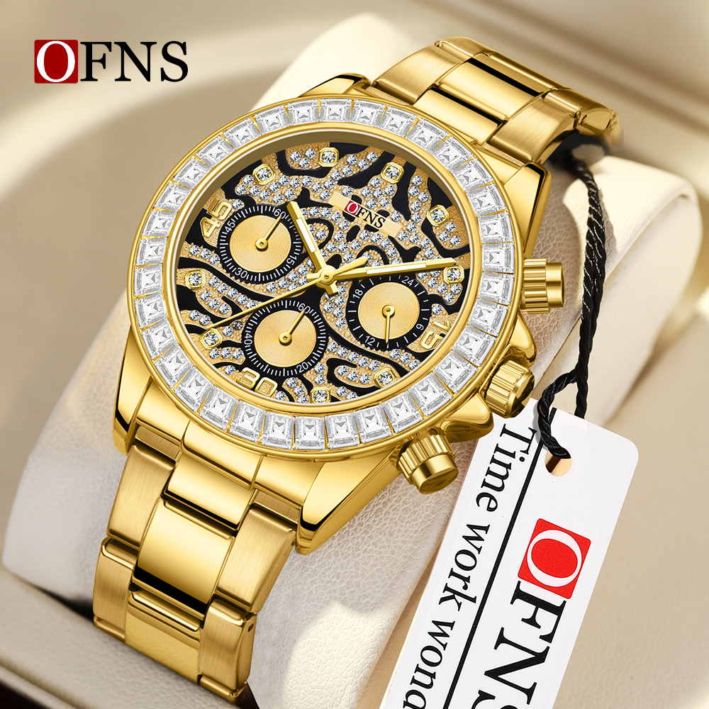 Luxury Watch Trends 2025 - OFNS 7111 ビジネスメンズスリーアイ 6 ピンクォーツ時計タイガーパターン防水ナイトライトトレンドメンズクォーツ時計 2025