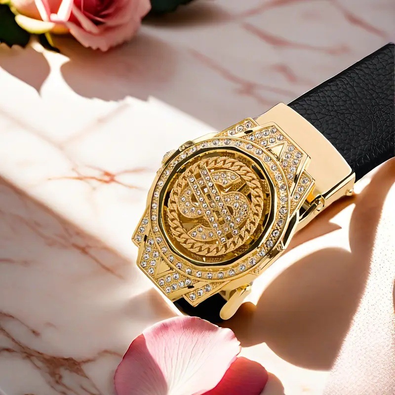 Luxury Watch China - 新しい高級ゴールデン時計バックルブラウン Pu レザーメンズベルト男性人格デザイナー自動バックル男性メンズベルト