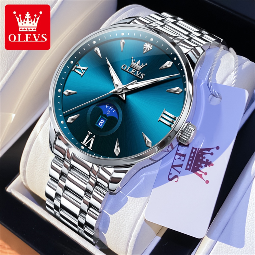 Luxury Watch Men - OLEVS ムーンフェイズメンズ腕時計カレンダー 30 メートル防水クォーツ時計男性ファッションミニマリストオリジナル腕時計ブランド腕時計