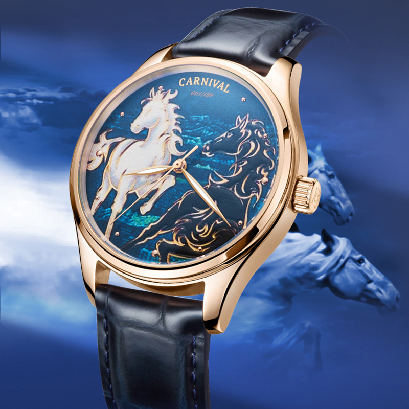 Zodiac Luxury Watch - カーニバルブランドファッション干支馬機械式時計男性用サファイア防水 MIYOTA ムーブメント自動腕時計メンズ用