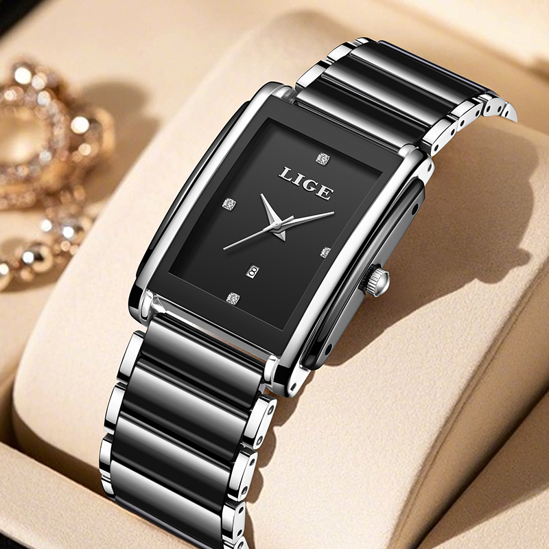 Luxury Watch Travel Case - LIGE 新しい高級女性腕時計エレガントなセラミッククォーツ腕時計防水日付ファッションギフト女性のための腕時計 Relojs Mujer + ボックス