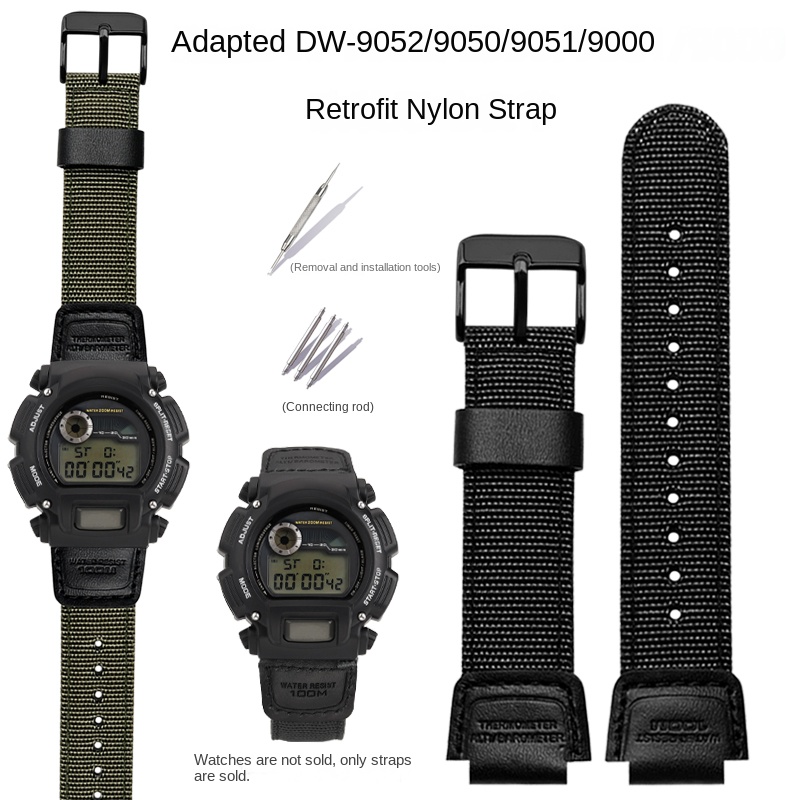 Luxury Watch Casio - 男性用防水ファブリックウォッチバンド,ミリタリーグリーン,16mm, G-SHOCK,カシオ,DW-9052,dw9050,9051, 9000, 8800,ga 2100