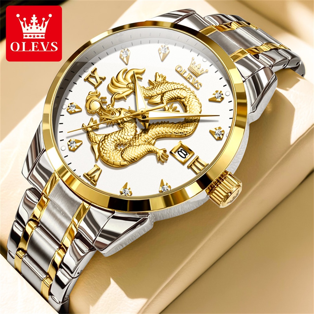 Luxury Watch China - OLEVS ファッション中国龍ドラゴンダイヤルクォーツ時計男性用防水発光日付メンズ腕時計トップブランドの高級腕時計男性