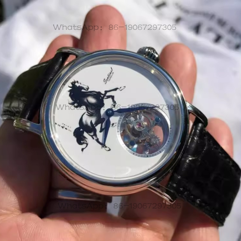 Zodiac Luxury Watch - トゥールビヨン ST8000 ムーブメントウォッチ。 馬の干支トゥールビヨン高級腕時計。 エナメル文字盤メンズ機械式腕時計