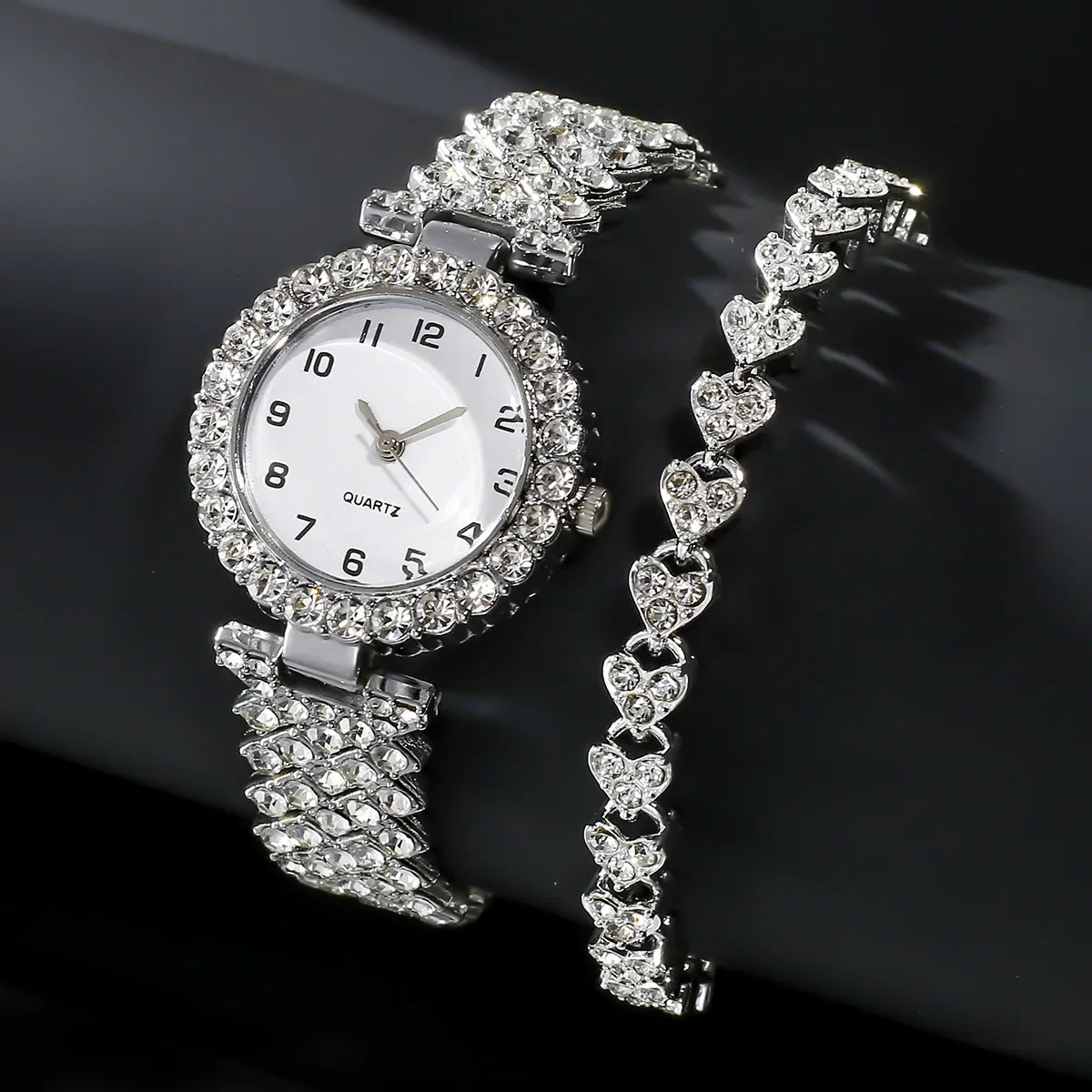 Luxury Watch Lady - 1 個/2 個高級ファッション女性腕時計セットシルバーストラップレディースクォーツ腕時計合金ブレスレット女性のためのジュエリーセット時計ギフト