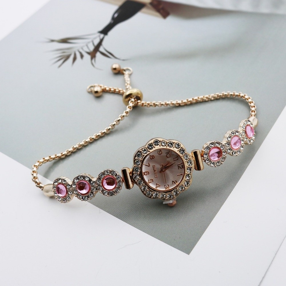 Open Heart Watch - ファッションラインストーン女性クォーツ時計花ハート型ブレスレットウォッチピンクプルオープンレディース腕時計ギフト