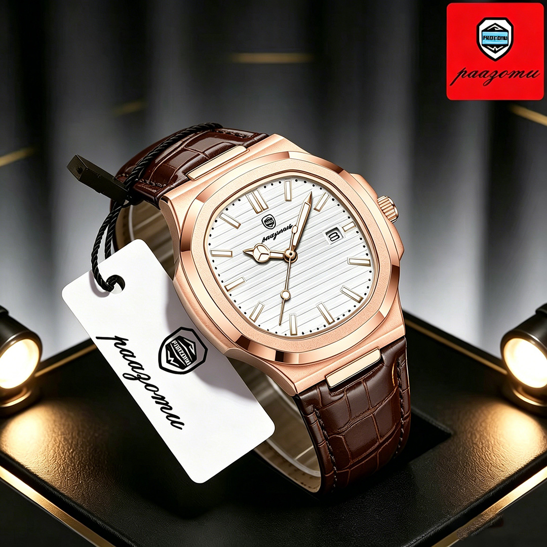 Luxury Watch Nice - PAAZOMU トップ高級スクエアマンウォッチ高品質レザークォーツ腕時計日付防水発光素敵なホリデーギフト + ボックスリロイ