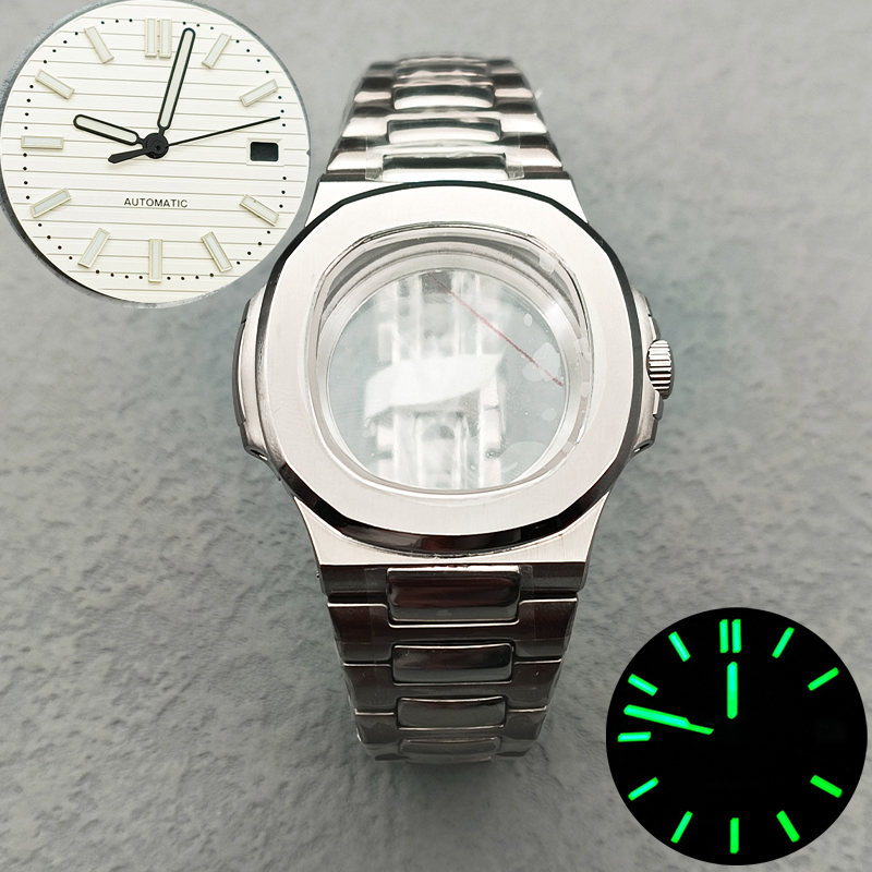 Bronze Case Watch - シルバーノーチラススチール時計ケース透明バックフィット NH35 NH36 4R ムーブメントサファイアガラス 29.8