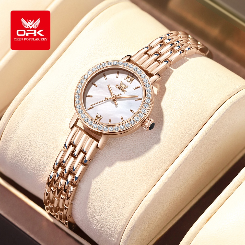 Luxury Watch Deals - OPK 6063 ライト高級腕時計女性用小さなラウンドダイヤルダイヤモンドデザイン月光オリジナルクォーツムーブメントジルコンブレスレットウォッチ