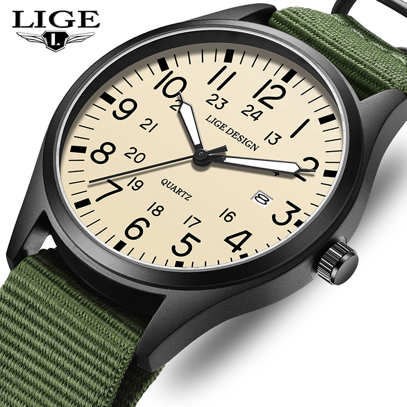Luxury Watch Men - LIGE 2025 トップ新作クォーツ腕時計 アラビア数字 メンズ腕時計 夜光グリーンナイロン