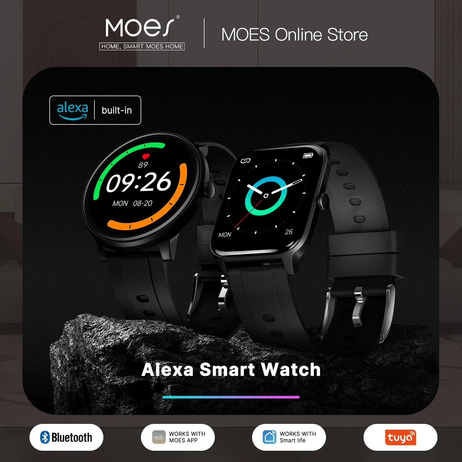 Open Heart Watch - Moes-フィットネストラッカー内蔵のスマートウォッチ、心拍数と2つのダイヤルスタイル、血中酸素モニター、ip68防水タッチスクリーン、alexa