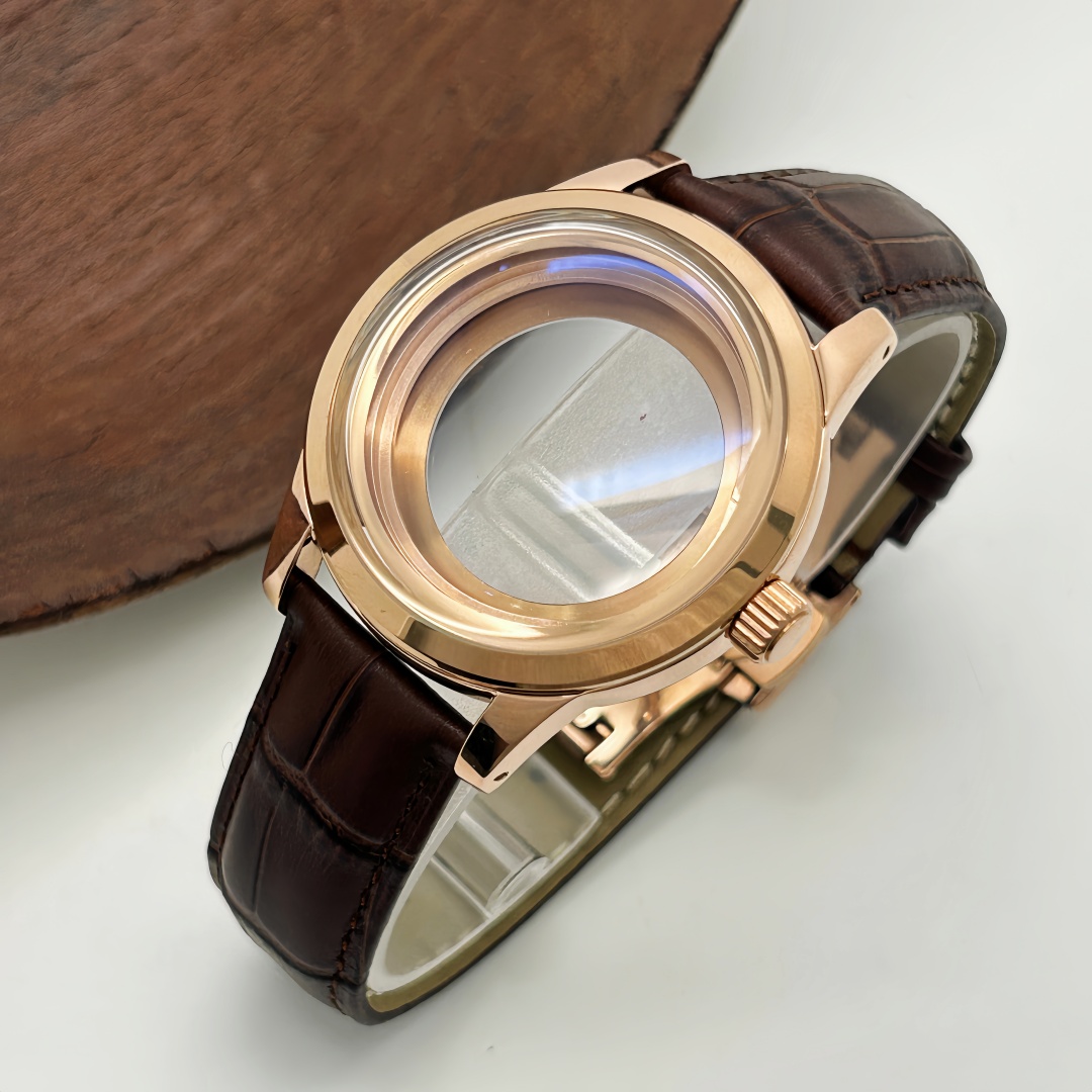 Bronze Case Watch - 39mm腕時計ケース バタフライダブルバックルレザーストラップ 31mm文字盤対応 NH34/NH35/NH36/4R/7Sムーブメント用改造アクセサリー