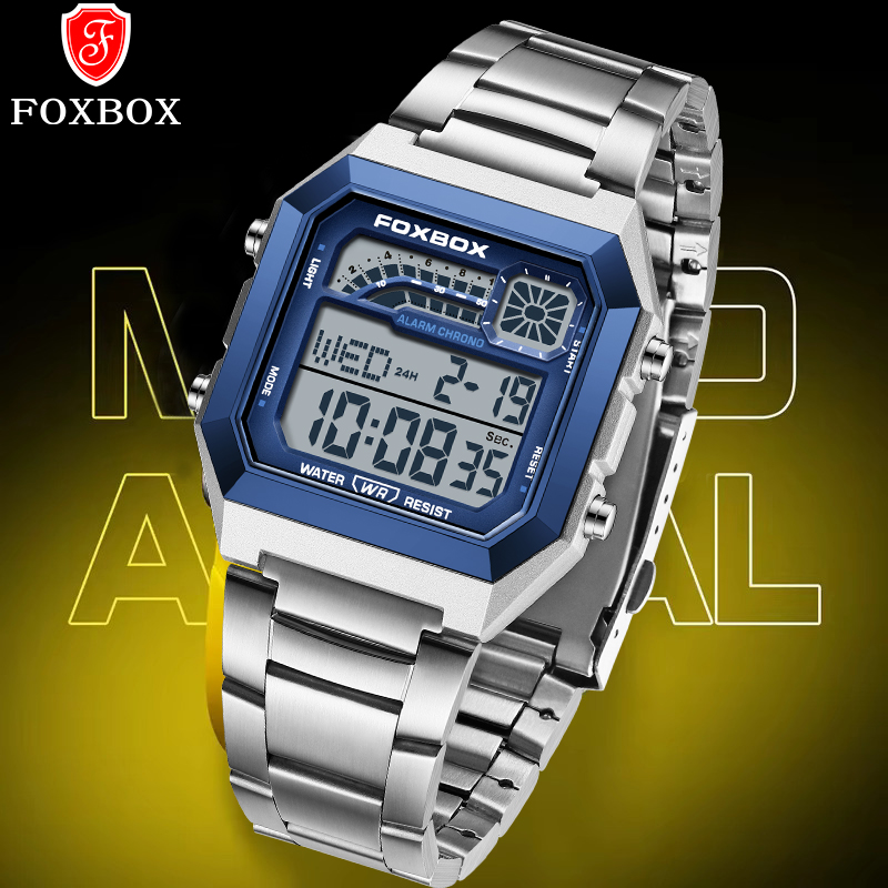 Luxury Watch Men - FOXBOX ファッション高級デジタルメンズ腕時計 カジュアルスポーツ日付防水夜光腕時計 メンズ用ムーブメント電子腕時計 男性用