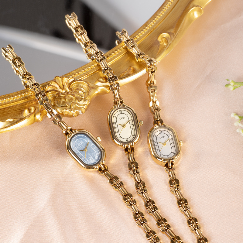 Luxury Watch Vintage - ヴィンテージブレスレットウォッチ女性レトロゴールド腕時計オーバルライト高級芸術防水レディースファッションクォーツ時計腕時計
