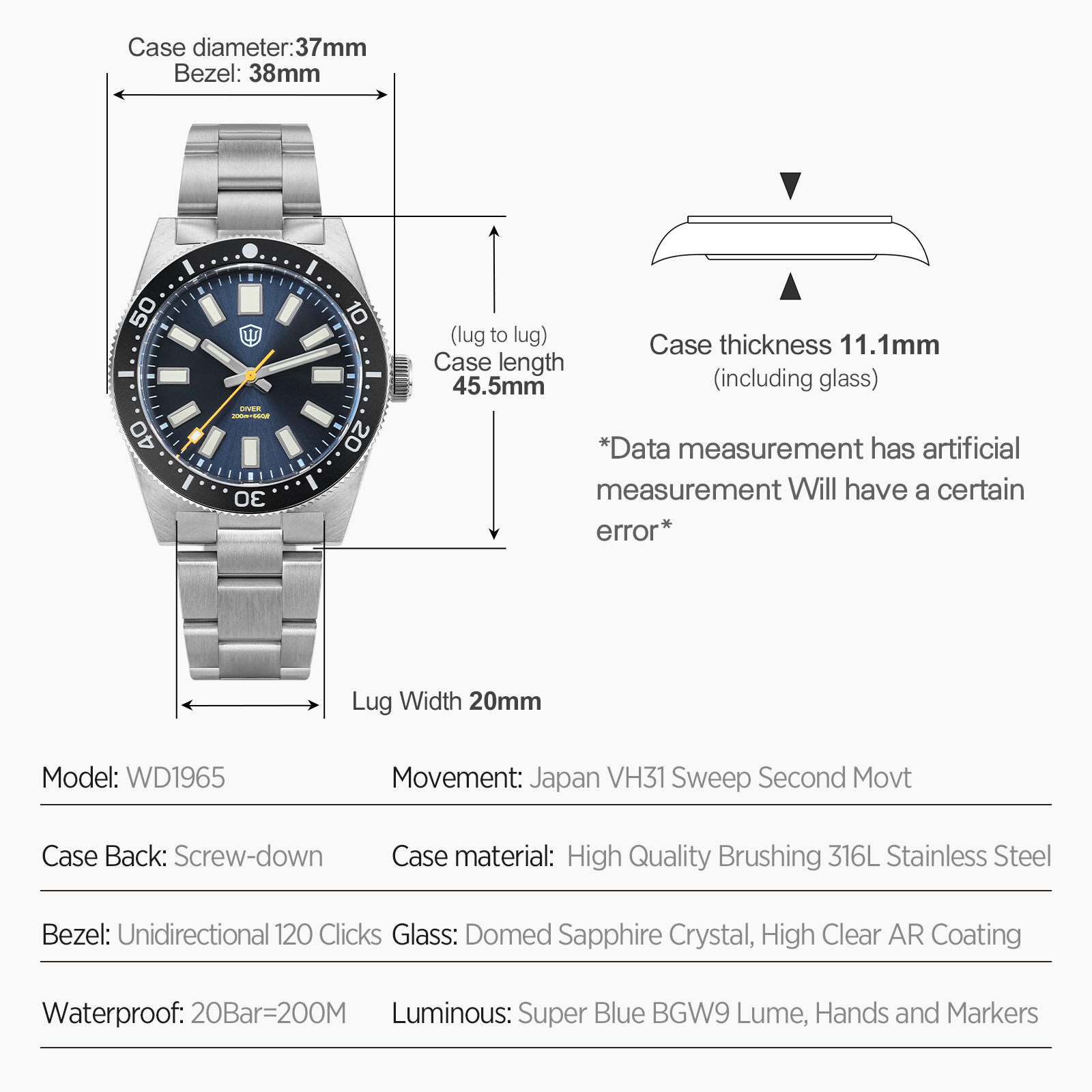 Watchdives 37 ミリメートル WD1965 V2 - Luxury Watch Men のレビューと価格