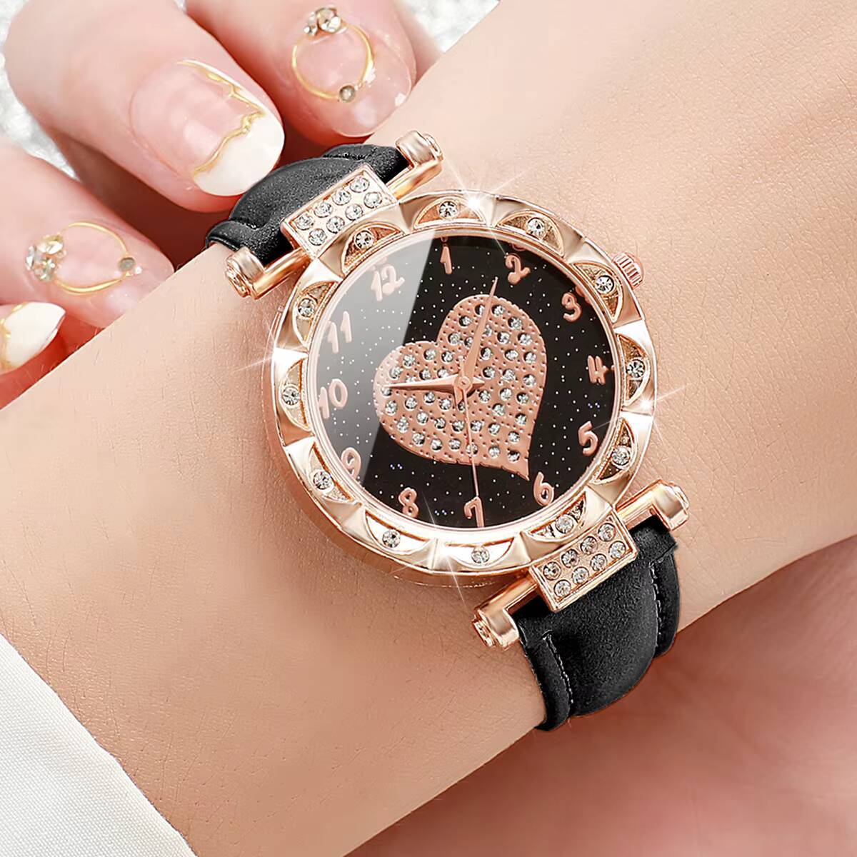 3 個の女性用腕時計セットファッションラインストーンハートダ - Open Heart Watch のレビューと価格
