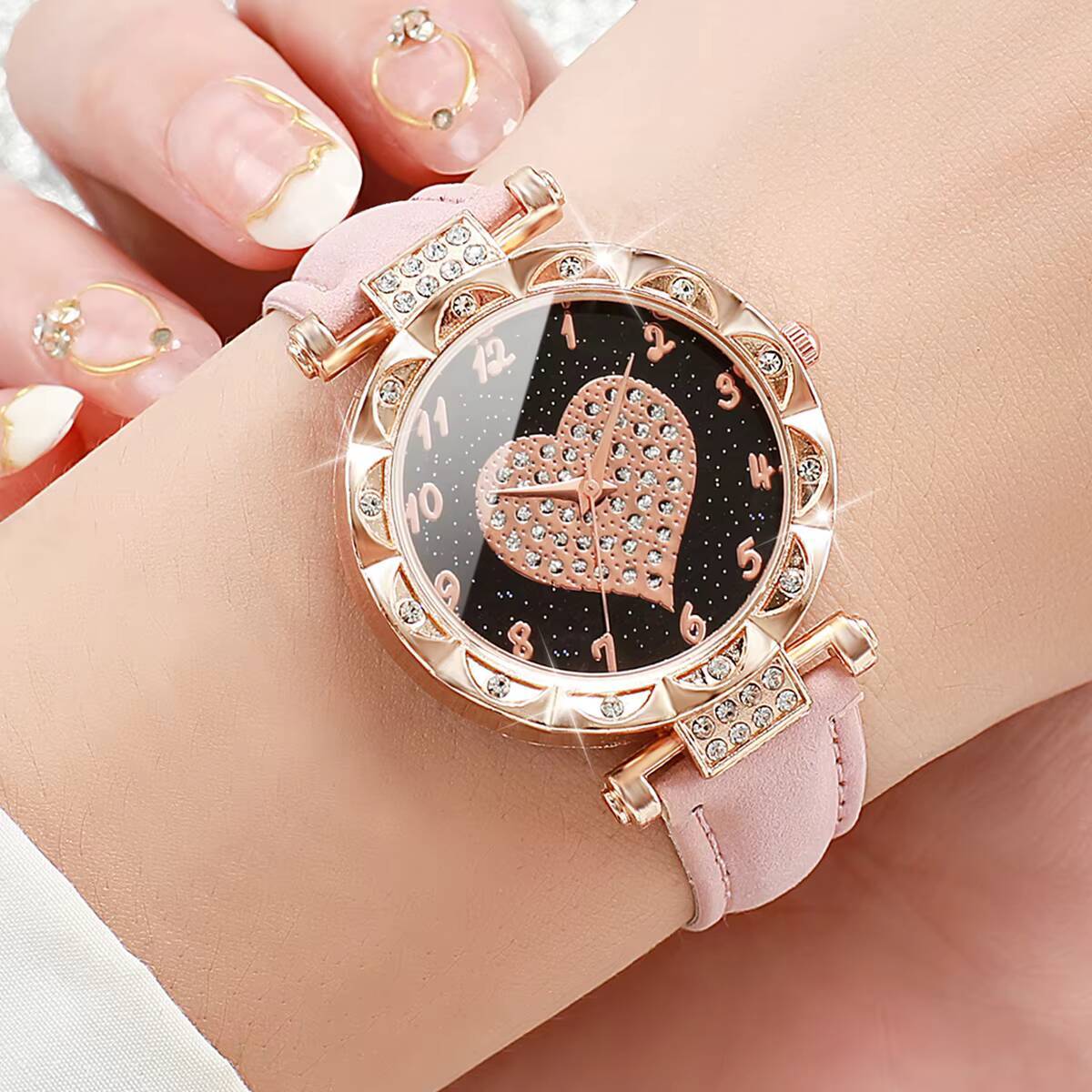 3 個の女性用腕時計セットファッションラインストーンハートダ - Open Heart Watch のレビューと価格