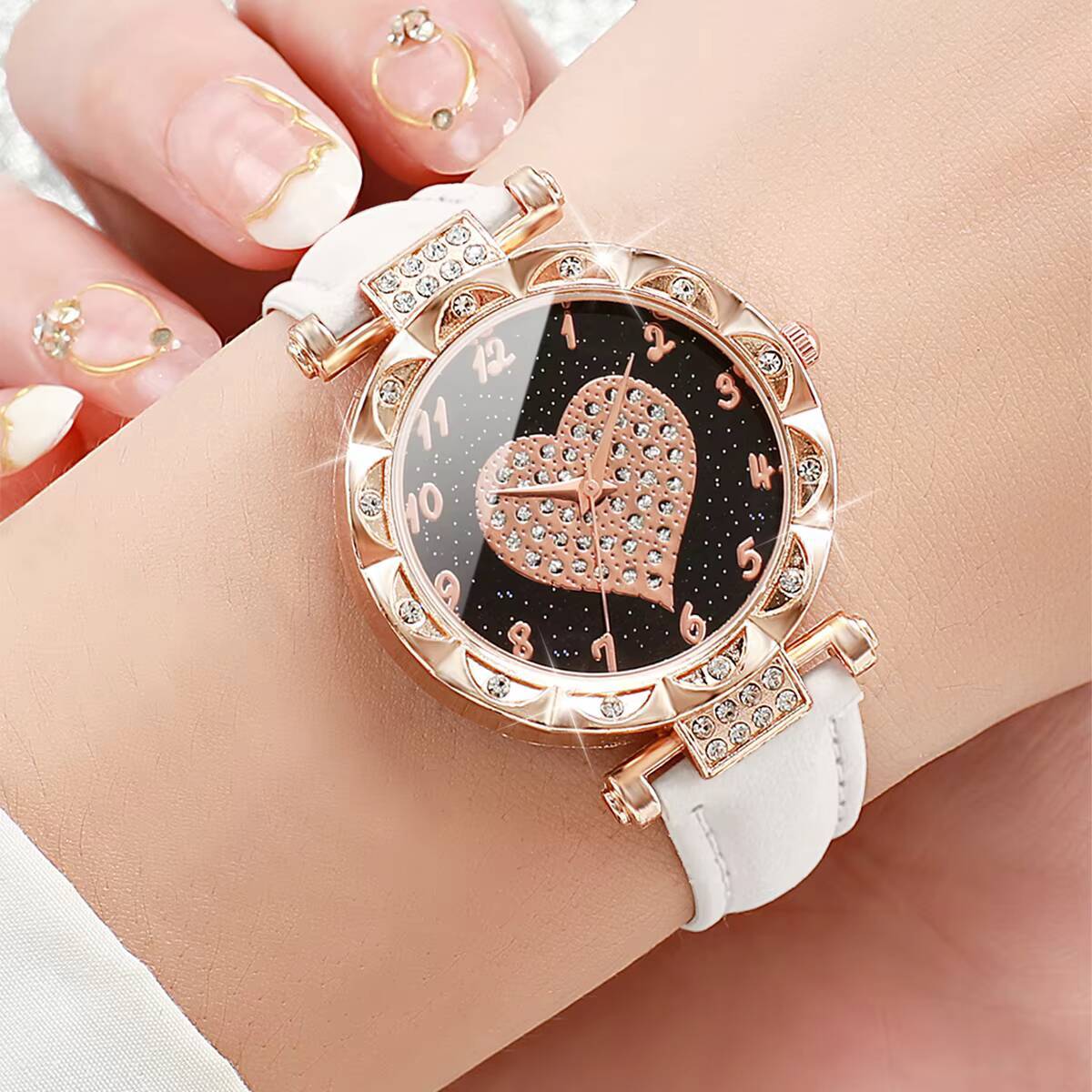3 個の女性用腕時計セットファッションラインストーンハートダ - Open Heart Watch のレビューと価格