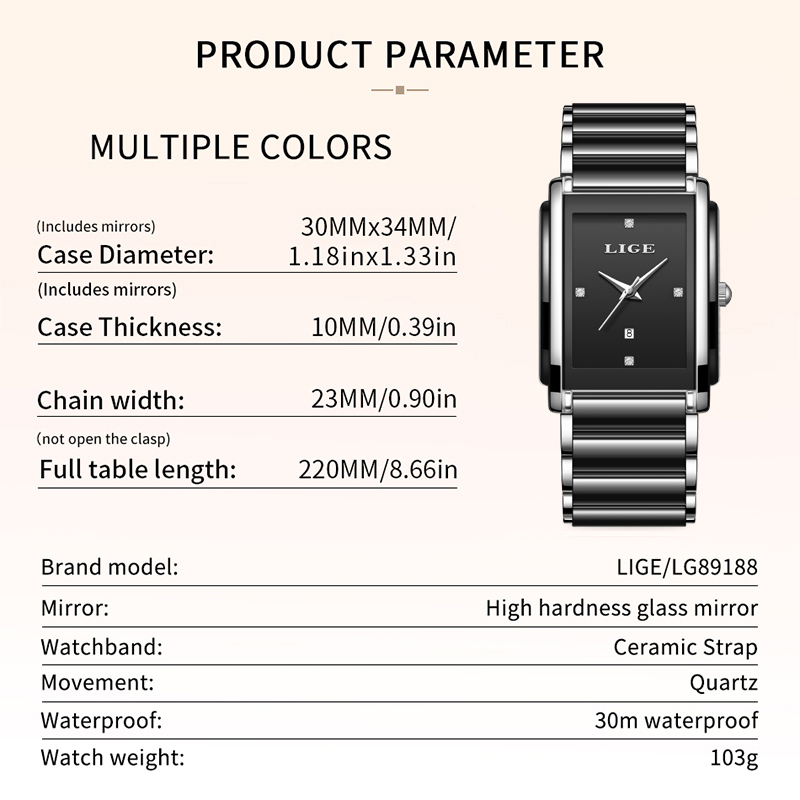 LIGE 新しい高級女性腕時計エレガントなセラミッククォーツ - Luxury Watch Travel Case のレビューと価格