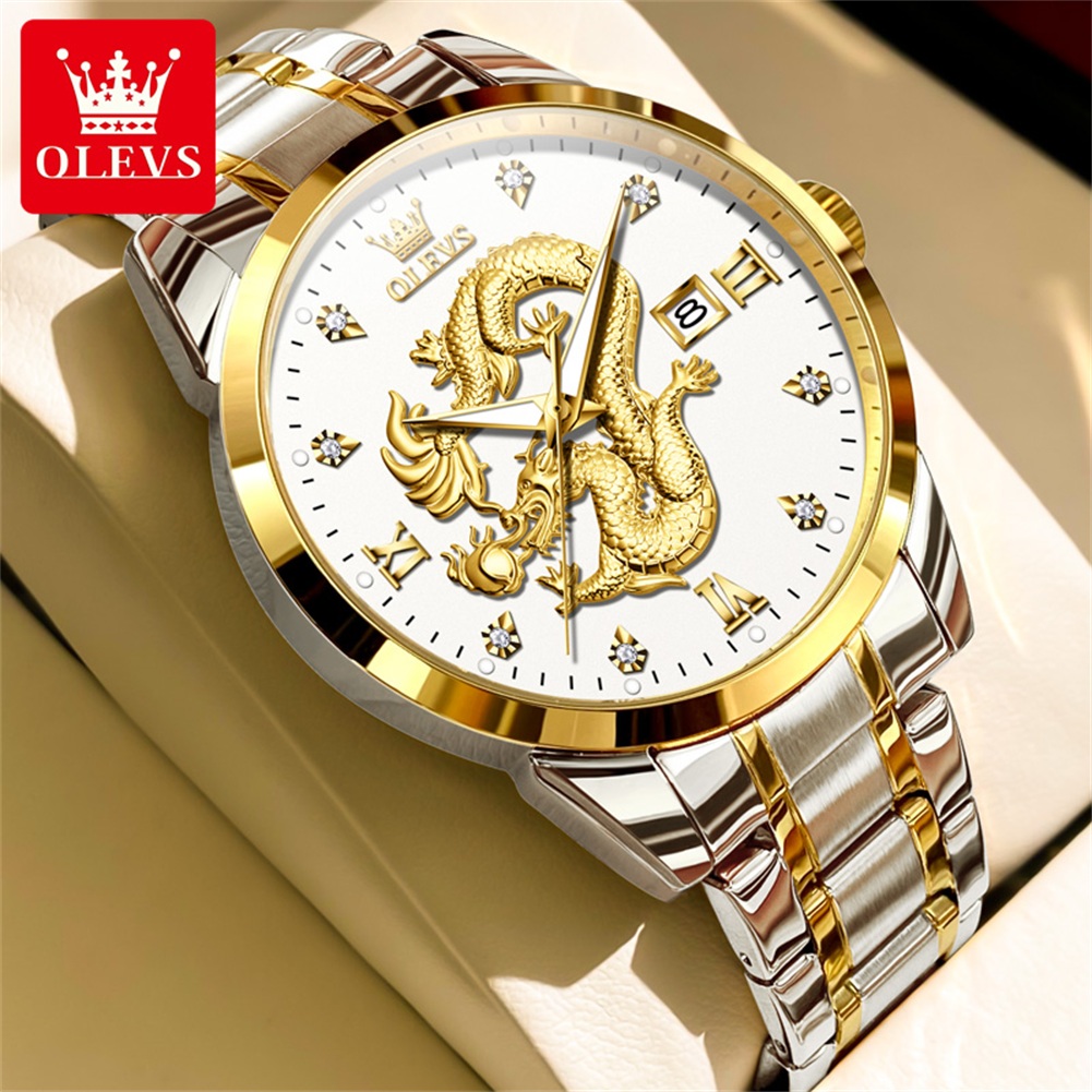 OLEVS ファッション中国龍ドラゴンダイヤルクォーツ時計男 - Luxury Watch China のレビューと価格