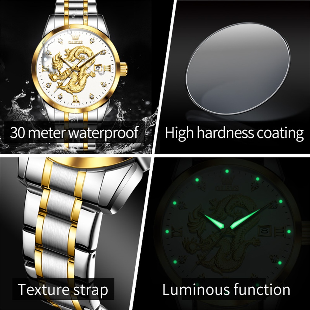 OLEVS ファッション中国龍ドラゴンダイヤルクォーツ時計男 - Luxury Watch China のレビューと価格