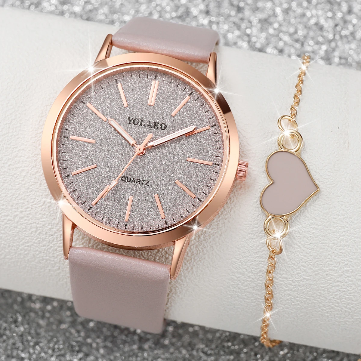 2 ピース/セットファッション女性用腕時計カジュアルレザース - Open Heart Watch のレビューと価格
