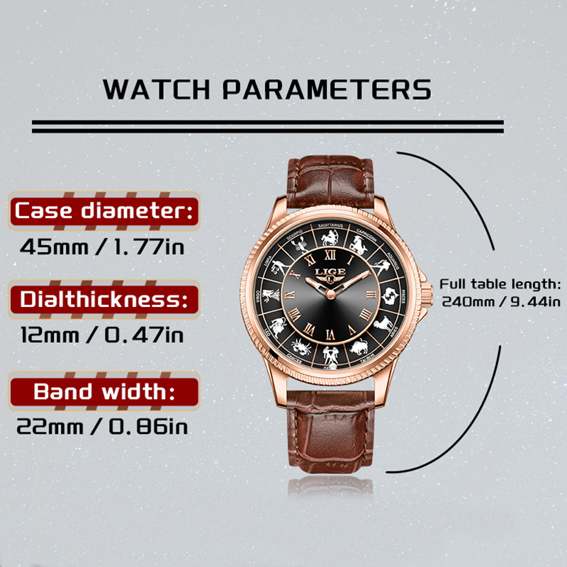 LIGE ファッション高級星座ダイヤルクォーツマンウォッチク - Zodiac Luxury Watch のレビューと価格