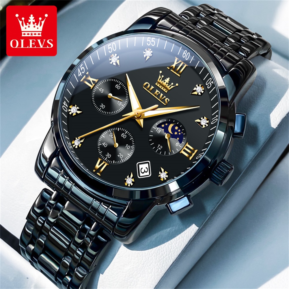 OLEVS 人気のメンズ腕時計ステンレススチールブラックムー - Luxury Watch Men のレビューと価格