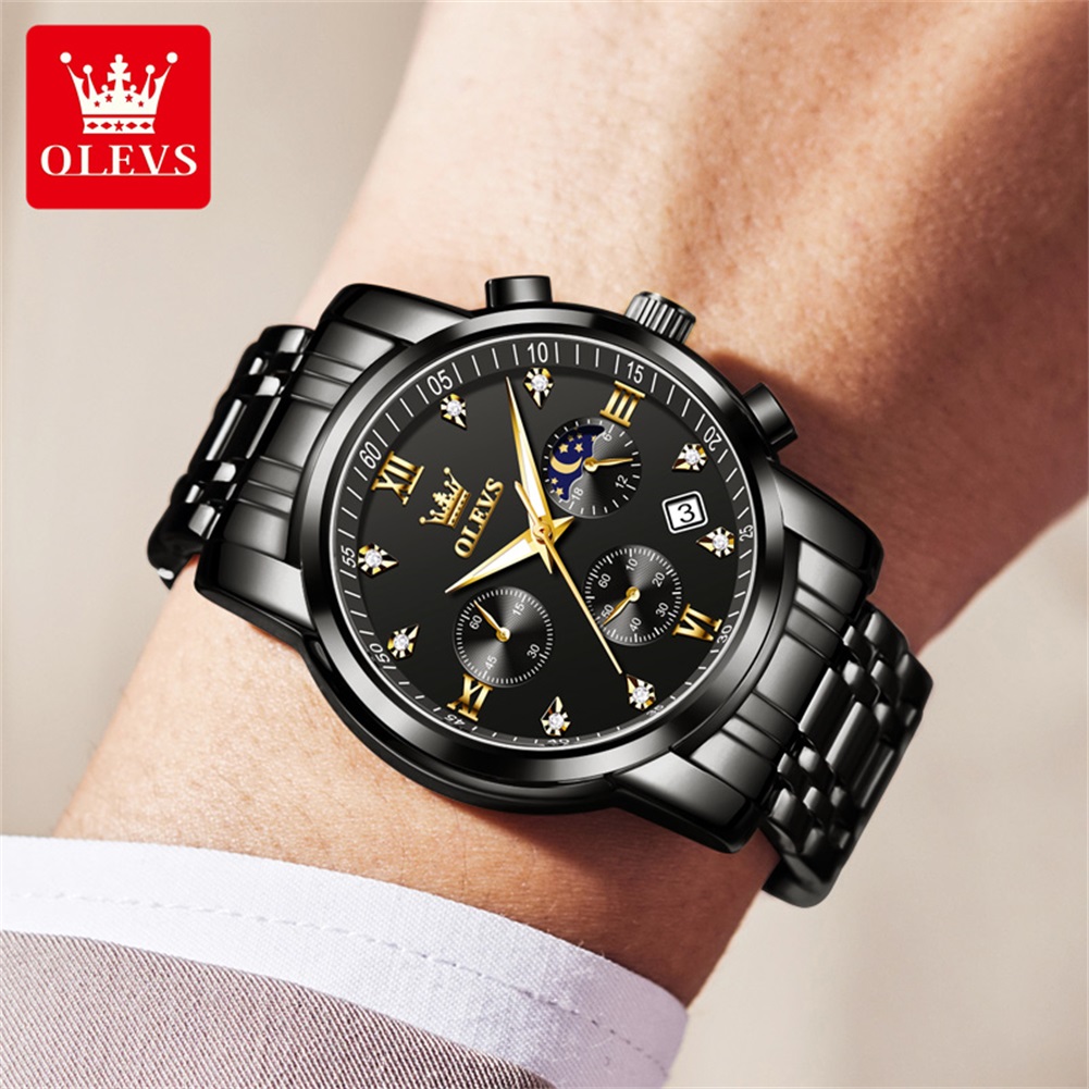 OLEVS 人気のメンズ腕時計ステンレススチールブラックムー - Luxury Watch Men のレビューと価格