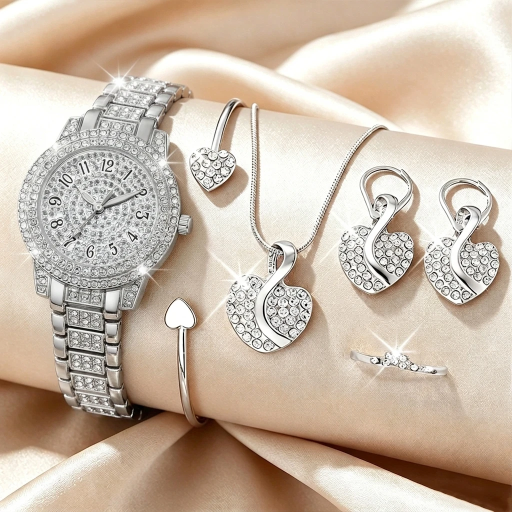 6 個のファッションラインストーン女性腕時計ハートジュエリー - Open Heart Watch のレビューと価格