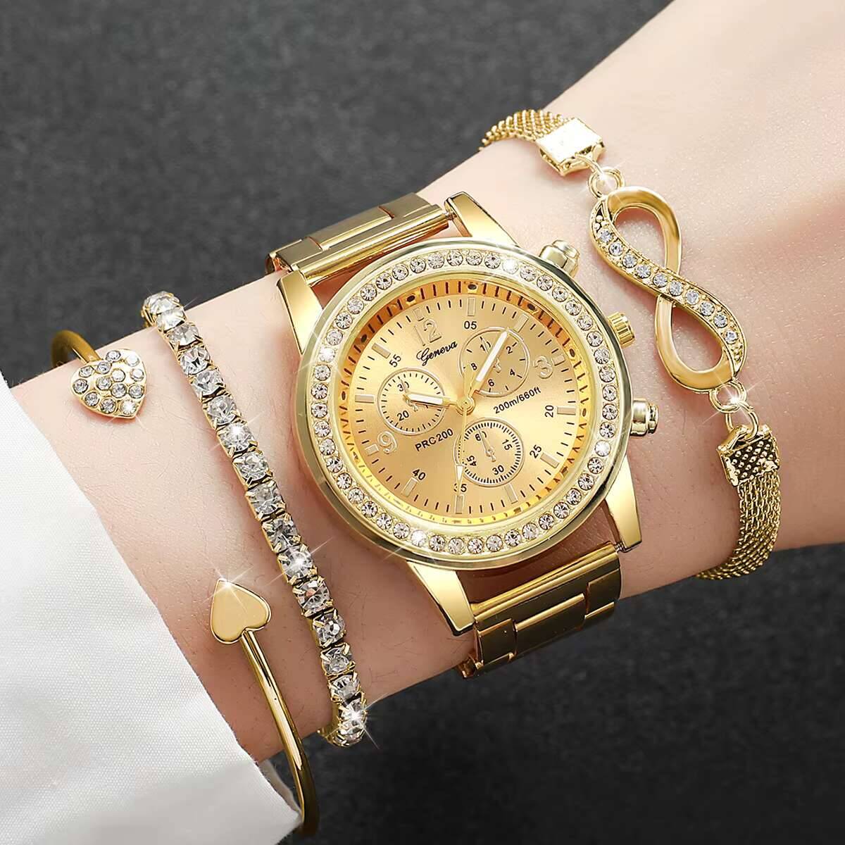 4 ピース/セット高級ラインストーン女性用腕時計ファッション - Luxury Watch Travel Case のレビューと価格