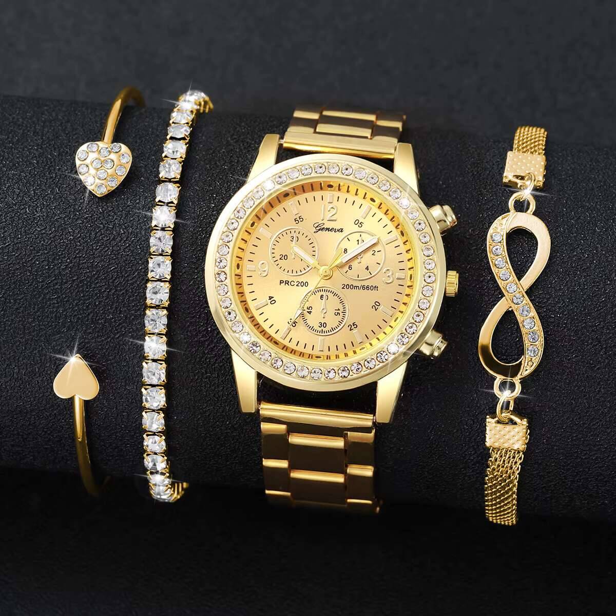 4 ピース/セット高級ラインストーン女性用腕時計ファッション - Luxury Watch Travel Case のレビューと価格