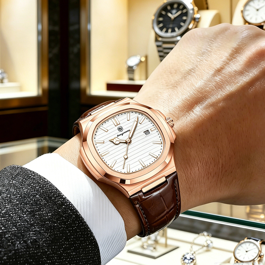 PAAZOMU トップ高級スクエアマンウォッチ高品質レザーク - Luxury Watch Nice のレビューと価格