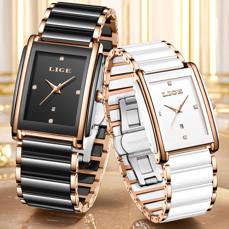 LIGE ファッションエレガントな女性用腕時計フルセラミック - Luxury Watch Travel Case のレビューと価格