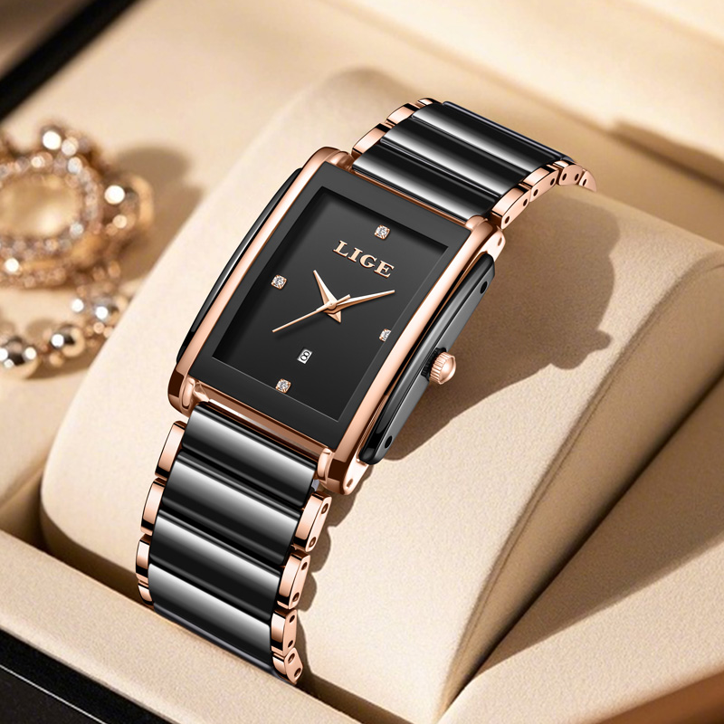 LIGE ファッションエレガントな女性用腕時計フルセラミック - Luxury Watch Travel Case のレビューと価格