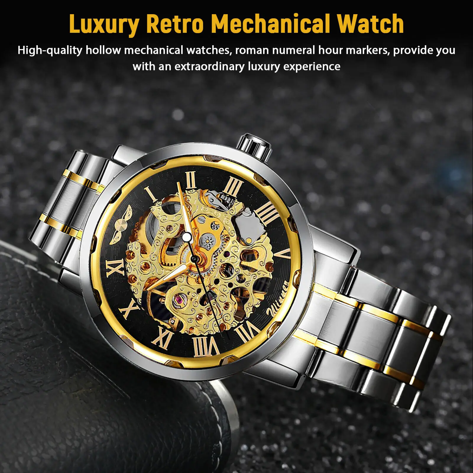 メンズステンレススチールストラップローマ数字ダイヤル高級ゴー - Luxury Watch Nice のレビューと価格