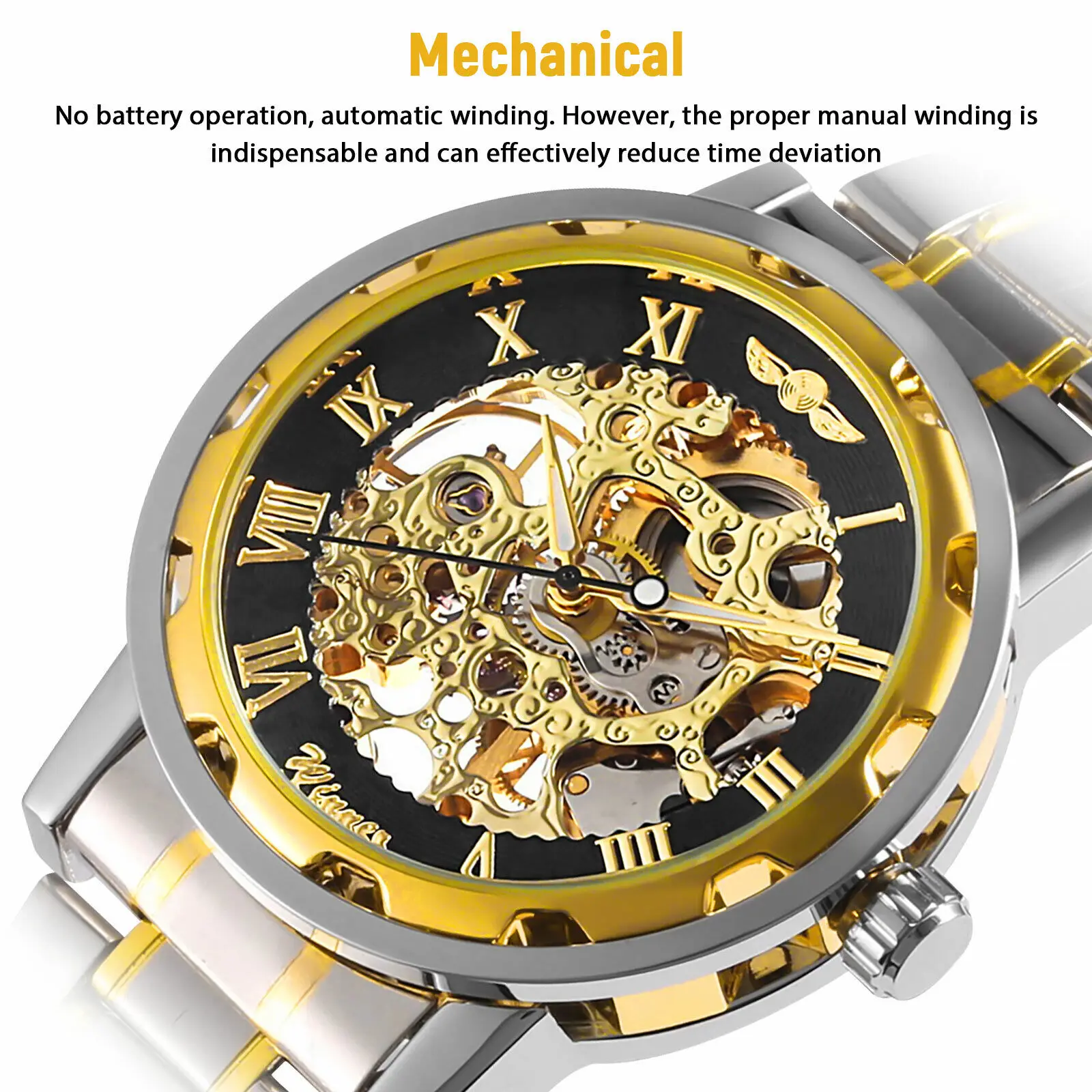 メンズステンレススチールストラップローマ数字ダイヤル高級ゴー - Luxury Watch Nice のレビューと価格