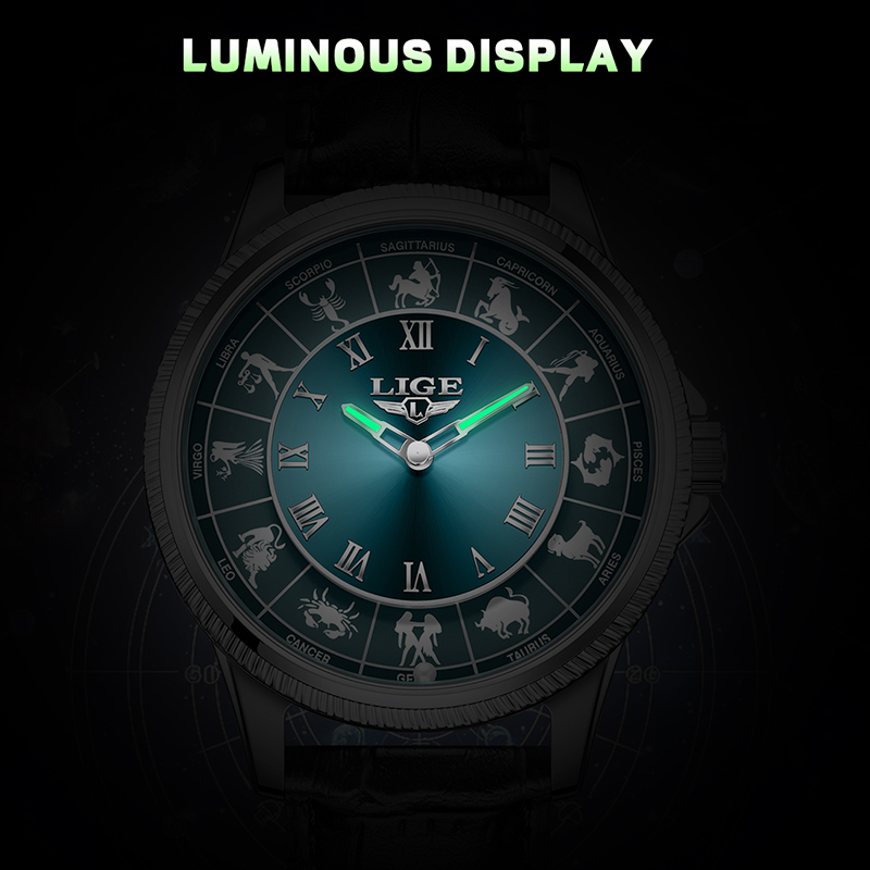 LIGE ゾディアックメンズ腕時計トップブランドの高級レザー - Zodiac Luxury Watch のレビューと価格