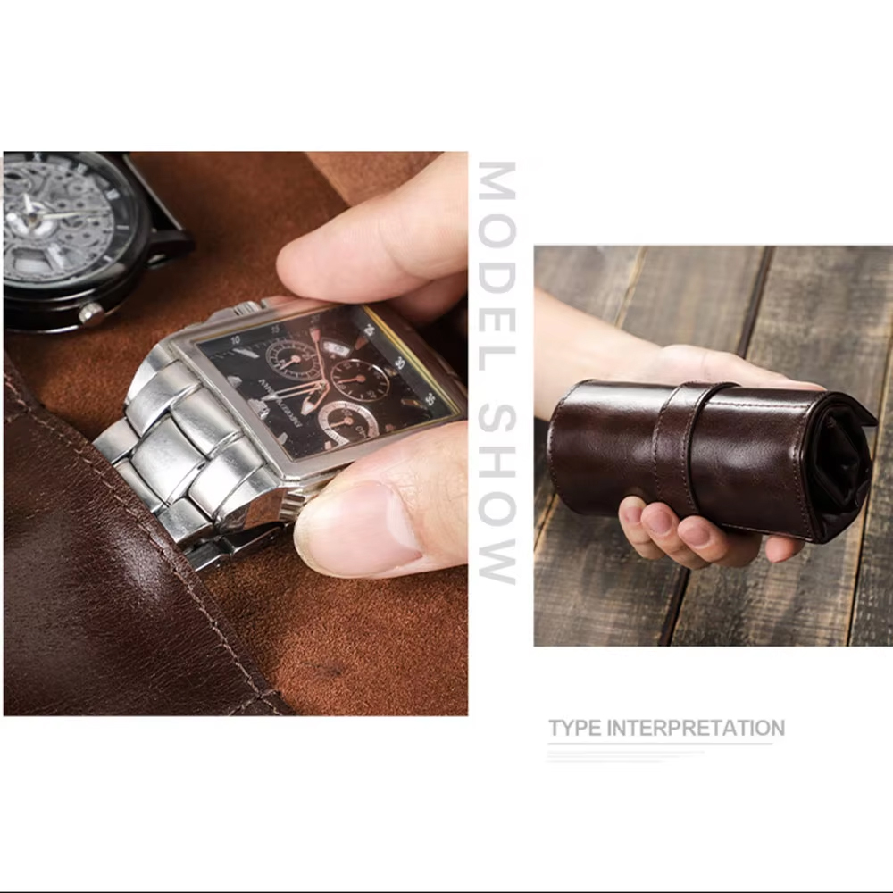 100%本物の牛革製腕時計ロールケース 6スロット CONT - Luxury Watch Travel Case のレビューと価格